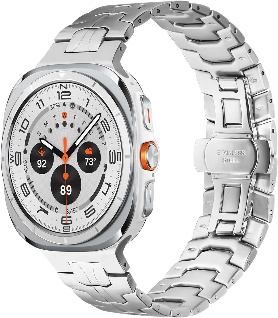 2 x Compatible With Galaxy Watch Ultra Bands 47mm (2025/2024) Men Business Casual Ultrathin Magnetic Metal Stainless Steel Galaxy Watch 7 Ultra Bands