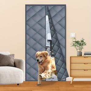Magnetic Thermal Insulated Door Curtain Thermal Cover for Winter Blanket(Curtain Size 34''x81''),Thickened & Windproof & Automatic Closing Winter Insulation Cover (Gray, Fit Door 32"x80")