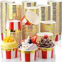 100 Pcs 9 oz Circus Carnival Party Cups Red Stripe Paper Ice Cream Cups for Christmas Circus Carnival Party, Disposable Dessert Bowls Sundae Yogurt Bowls for Hot or Cold Food Snack Treat