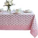ATOSII Gulbahar White Pink 100% Cotton Fall Rectangle Tablecloth, Handblock Print Floral Table Cloth for Kitchen Dining Linen I Thanksgiving Christmas Weddings Outdoors I 72 X 108 Inches I 8 Seater