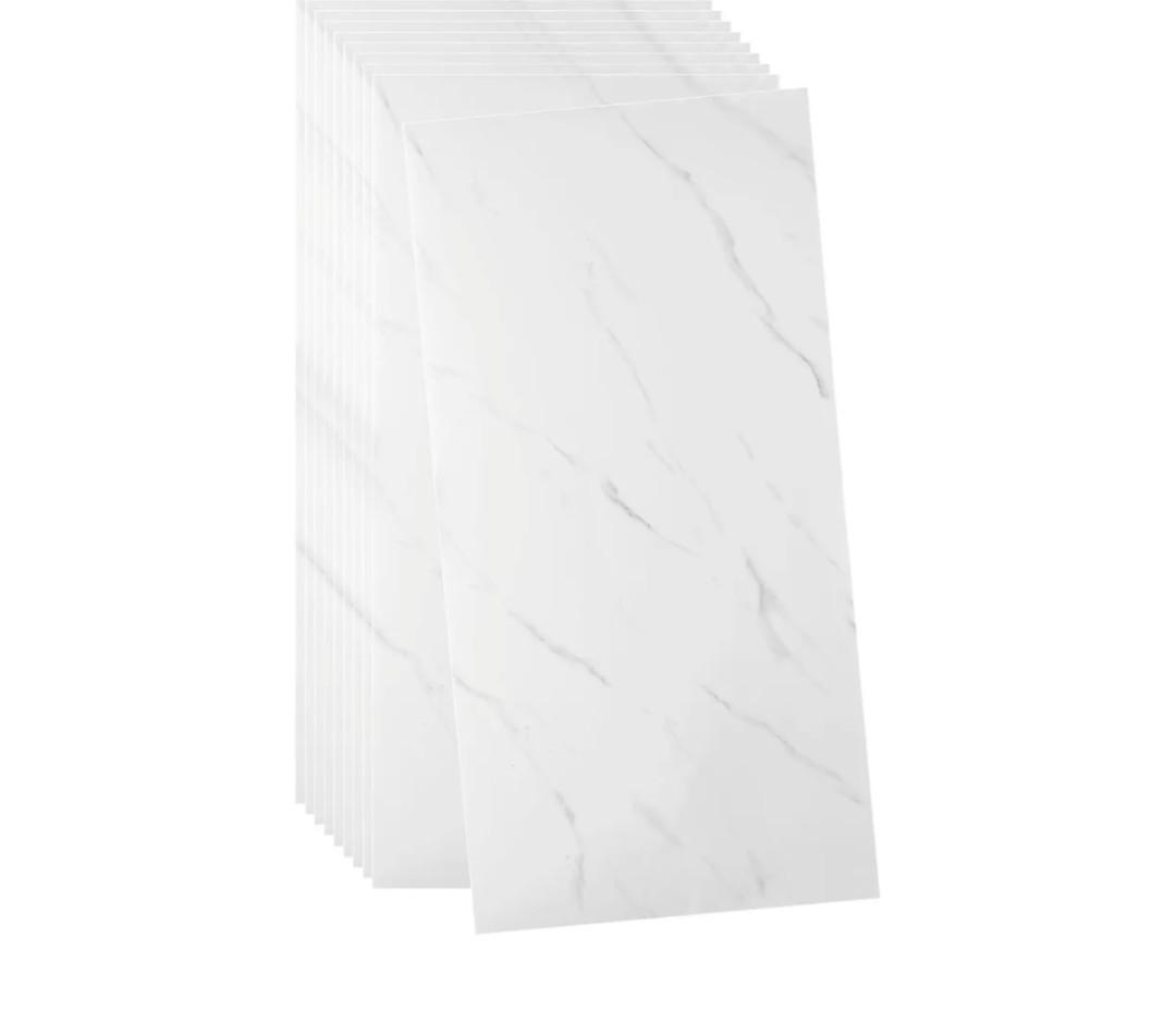 HARFINGTON 20pcs Peel and Stick Wall Panels 23.6" x 11.8" Skin Feel Brick Wallpapers (19.4 Sq. Ft. / 1.8 Sq.m. Coverage) Marble Tile Adhesive Backsplash, White and Gray