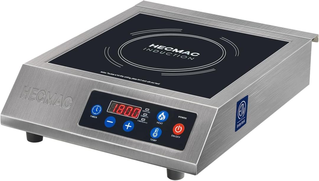 HECMAC 1800W Commercial Induction Cooktop with ETL Certified, Stainless Steel Induction Burner with Large 8" Heating Coil, Induction Cooker with Smart Temperature Control,4 Hours Timer