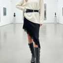 Women Y2k Fairy Asymmetrical Hem Lace Trim Midi Skirt Coquette Flowy A Line Half Slip Skirt Silky Satin Underskirt (Black, M)