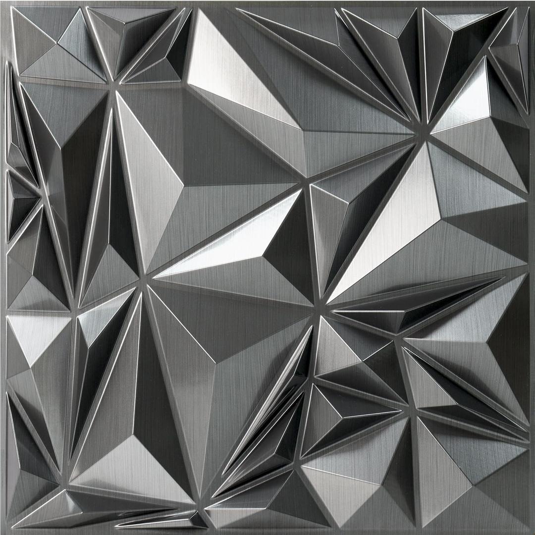 STICKGOO Diamond 3D Wall Panels, Brushed Silver Decorative Wall Covering Panels for Interior Wall Decor, PVC Accent Wall Panels for Living Room Bedroom Game Room