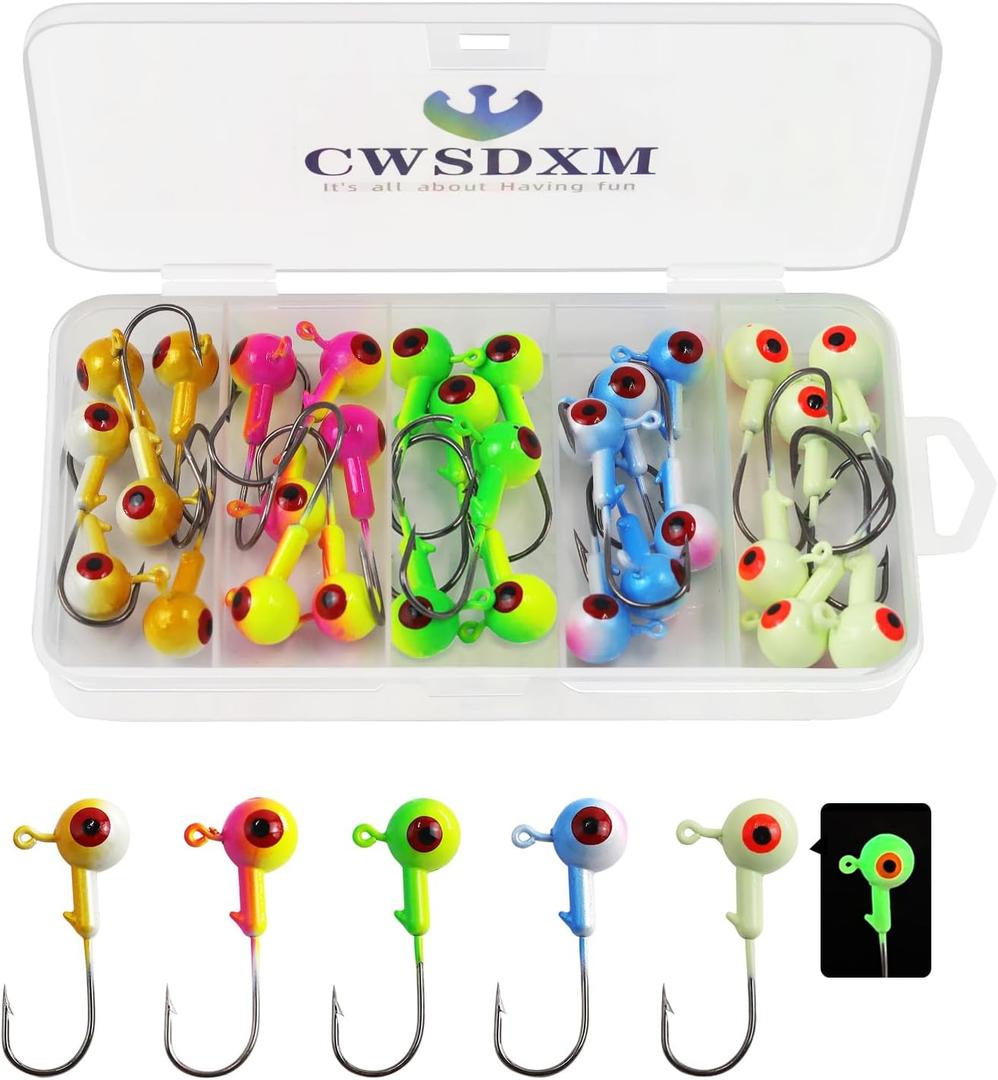 Fishing Jig Heads Assorted Size Round Painted Ball Head Hooks for Walleye Bass Trout Crappie Jig Heads Freshwater Saltwater,1/2oz 3/8oz 1/4oz 1/8oz 15-40pcs