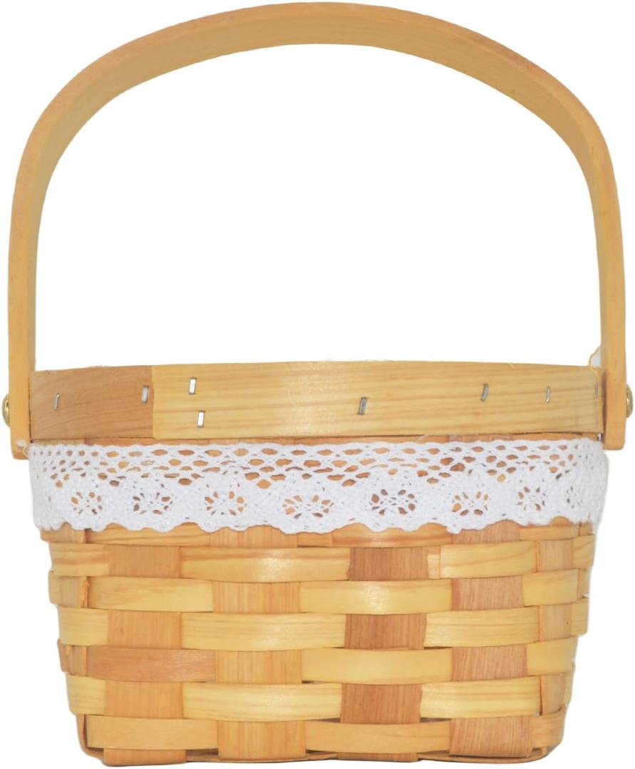 BETAULIFE Flower Girl Basket Wooden Flower Basket Woven Flower Basket,Wedding Flower Girl Basket And Home Decorations. (yellow)