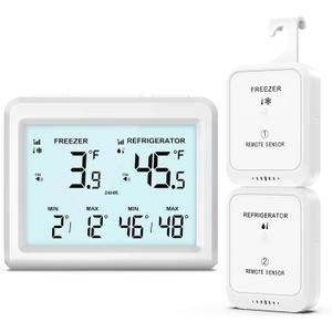 ORIA Digital Refrigerator Thermometer, Wireless Fridge and Freezer Thermometer with 2 Sensors, Indoor Outdoor Thermometer with Alarm, Max/Min Records, LCD Backlight, for Home, Restaurants, Cellars (#White)