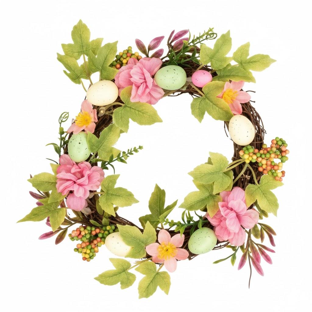 18 inch Easter Wreath Artificial Easter Egg Wreath for Front Door Easter Door Wreath Spring Wreath with Pastel Eggs and Mixed Twigs for Easter Decorations