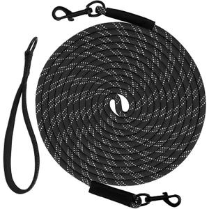 Taglory Dog Tie Out, Long Dog Leash 15FT 30FT 50FT 66FT, Recall Training Leash with 2 Swivel Hooks for Large Medium Small Breeds Walking, Camping, or Backyard, Black 30FT
