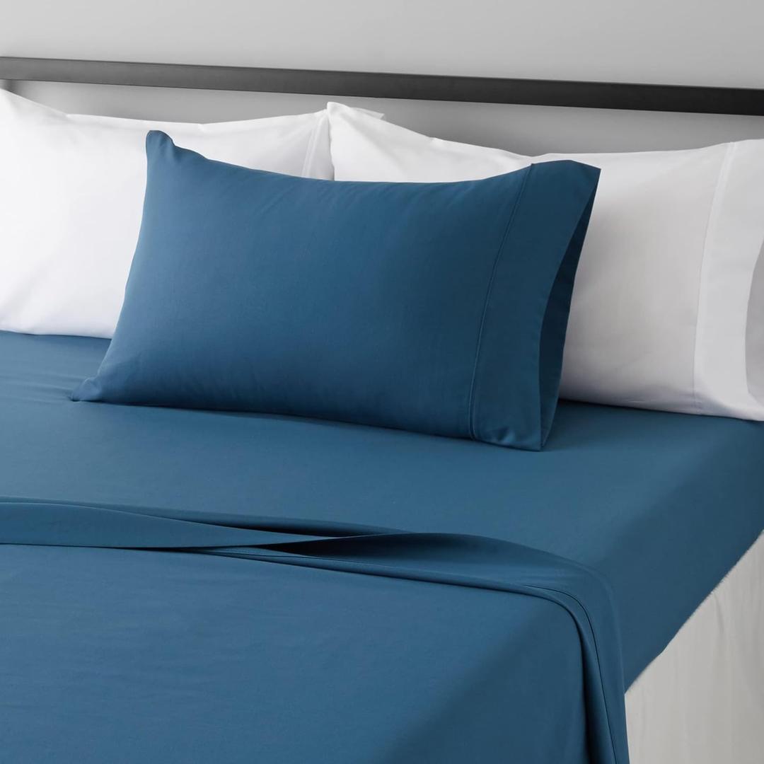 Amazon Basics 3-Piece Microfiber Lightweight Bed Sheet Set with 14-Inch Deep Pockets, Super Soft, Easy Care, Twin XL, Dark Teal, Solid