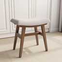 Solid Wood Small Vanity Stool, Compact Makeup Chair with Saddle Cushion, Linen-Covered High Rebound Sponge Seat, Easy Assembly Footstool for Bedroom, Entryway, Home, Walnut