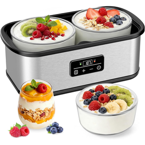 Yogurt Maker with Two Containers, Yogurt Maker Machine with Adjustable Temperature & Time Control, Automatic Shut-Off & Constant Temper for Homemade Probiotic Yogurt, Promoting Gut Health