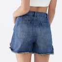 EZAPINE Women Mid Waist Jean Shorts Raw Hem Trendy Folded Hem Denim Short Jeans (Blue)