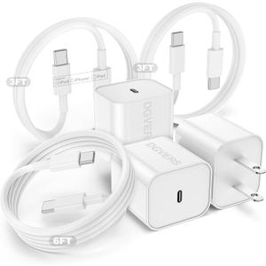 Fast Charger for iPhone 16 15 Charger Fast Charging 3Pack, 3+3+6ft USBC to USBC Cable Cord &20W Type C Block for iPhone 16 Pro Max/16 Pro/15 Pro Max/15 Pro/16 Plus/15 Plus/iPad Pro/Air/Mini (White)