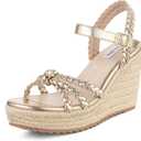 mikarka Espadrille Wedge Sandals for Women Braided Knot Ankle Strap Open Toe Platform Sandals (8.5, 3.78" Summer Wedges/Gold)