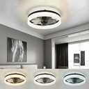 Ceiling Fans With Lights 15.7in, Low Profile Ceiling Fan Flush Mount With Remote, Dimmable LED 3 Color 6 Speeds Timing, Reversible Bladeless Modern Ceiling Fans Fandelier For Bedroom Living Room,