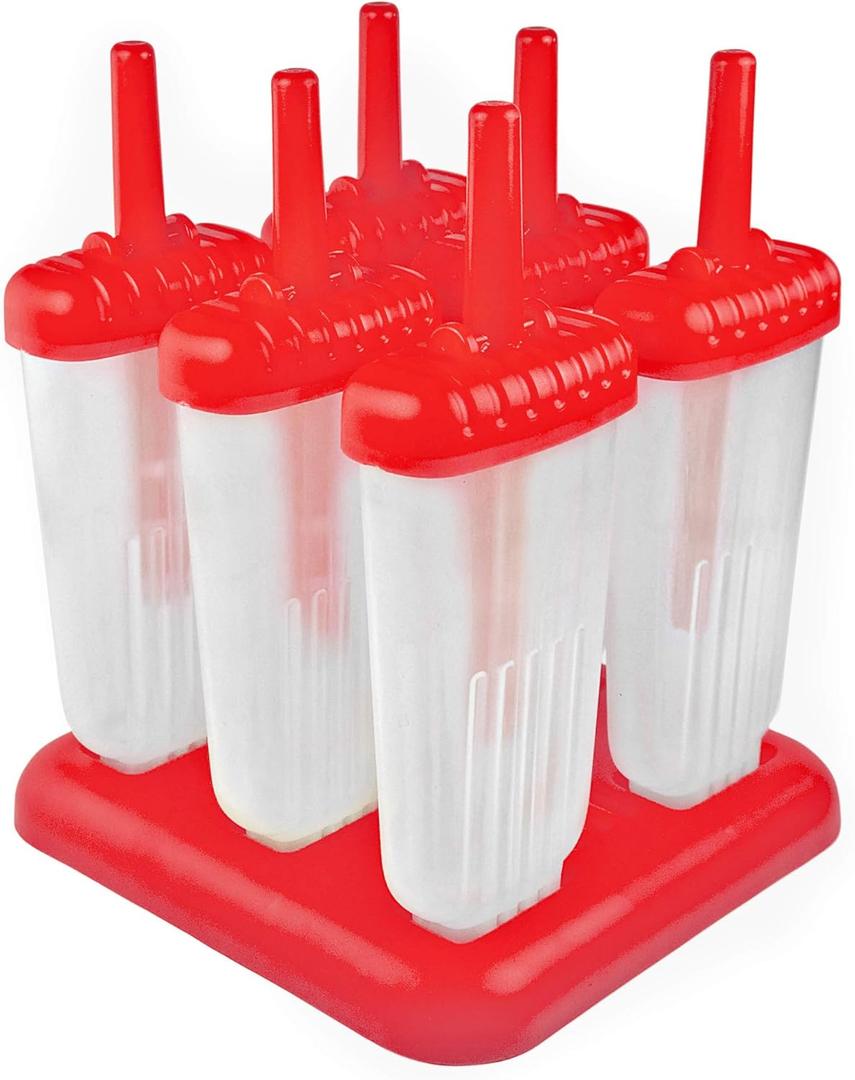 Tovolo Groovy Popsicle Molds (Set of 6) - Mess-Free & Reusable Ice Pops with Sticks for Homemade Freezer Snacks/Dishwasher-Safe, BPA-Free Red