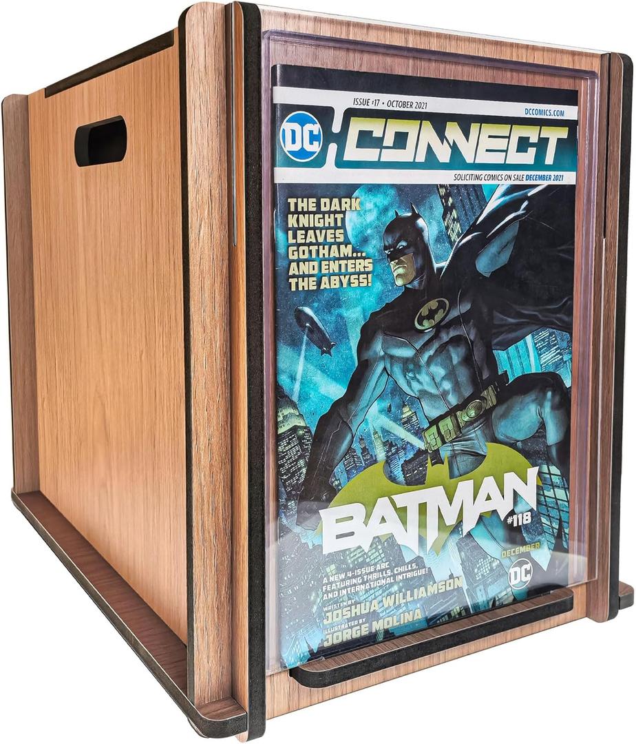 Wooden Comic Book Storage Box with Display  Stackable Organizer Case with Acrylic Panel, Fits 130+ Bagged & Boarded Comics or 60+ Toploaders