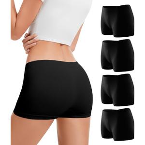 dmuveo Boy Shorts Underwear For Women Seamless Full Coverage Briefs Soft Stretch Boxer Shorts Panties 4 Pack (Black, S)