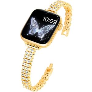 Slim Bling Band Compatible with Apple Watch Bands for Women 38mm 40mm 41mm 42mm 44mm 45mm 46mm 49mm, Diamond Metal Apple Watch Band for iWatch Bands Ultra 2/1 Series 10 9 8 7 6 5 4 3 2 1 SE