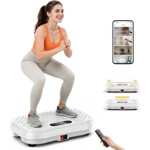 Vibration Plate Exercise Machine with APP, 3D Dual Motor Vibration Plate 199 Adjustable Speed, Vibrating Plate Automatic Mode P1-P7, 450 Lbs Capacity Shake Plate with Remote Control(White)