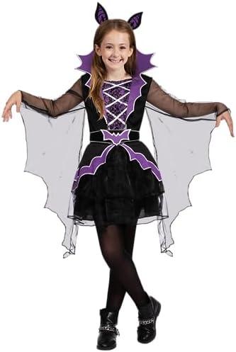 Spooktacular Creations Halloween Child Girls Miss Battiness Costume, Kids Bat Witch Dress w/Headband for Halloween Parties Medium