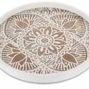 Hanobe Decorative Serving Tray Round: Farmhouse Coffee Table Decor Boho White Mandala Trays for Living Room Kitchen Bathroom Display