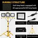 22000 Lumen Work Lights with Stand, 3 Head Portable LED Work Light, with Adjustable&Foldable Tripod Stand, IP66 Waterproof Lamp for Outdoor Indoor Job Site Workshop Garage Construction Site Lighting