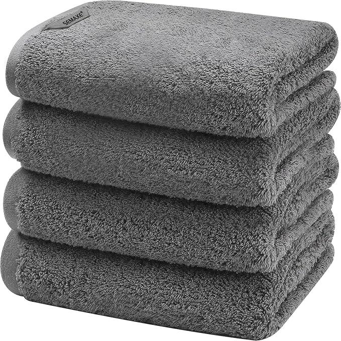 SEMAXE Gray Hand Towels for Bathroom, 4-Pack Cotton Towels with Hanging Loop, Quick-Drying, Easy Care