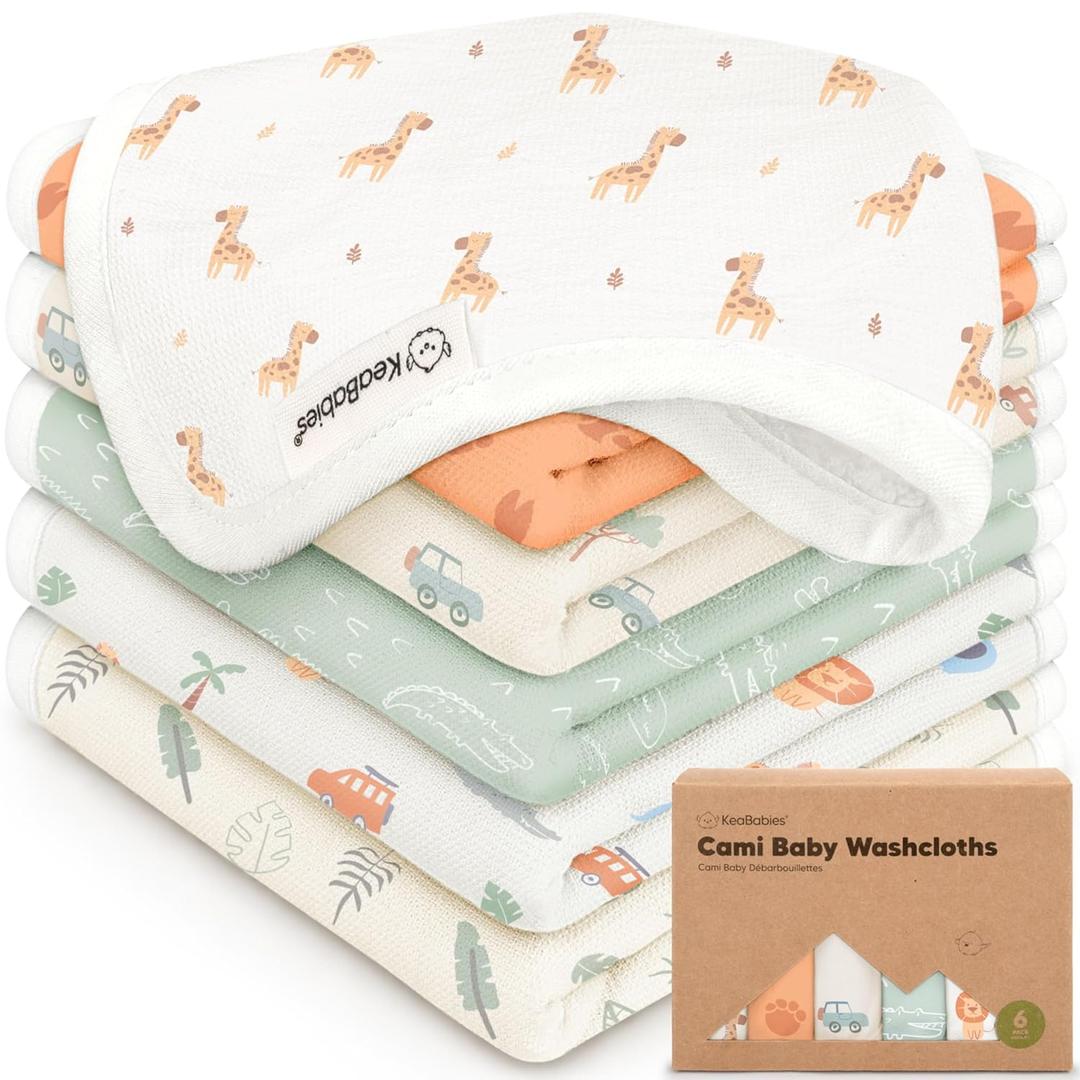6-Pack Cotton Baby Washcloths for Newborn - Organic Cotton Muslin Soft Wash Cloths for Babies, Infant, Kids, Toddler Towels for Boy,Girl,Super Absorbent Face Cloths,Scratch-free Baby Rags (Wilderness)