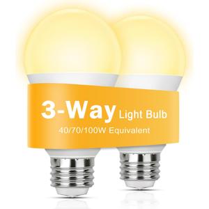 3 Way Light Bulbs 40 70 100W Equivalent, LED Dimmable A19 Three Way Light Bulbs Soft White 3000K, E26 Medium Base, 4/8/12W Energy Saving 3 Way Bulb for Floor Lamp Desk Lamp Table Lamp Reading, 2-Pack
