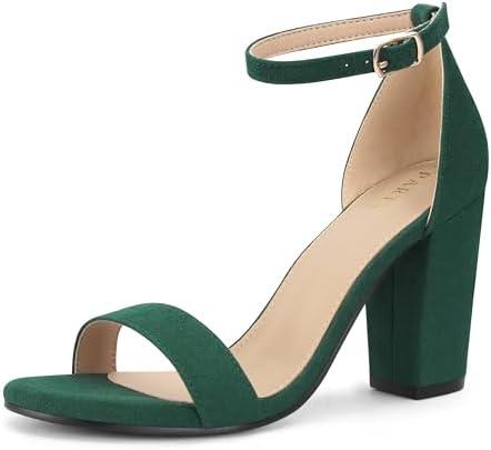 PARTY Women's Chunky Block Heels Open Toe Ankle Strap 3 Inch Heeled Sandals Comfortable for Wedding and Prom, Size 7