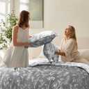 Joiedomi Queen Comforter Set Grey, 3 Pieces Floral Queen Bedding Set with 1 Soft Reversible Botanical Comforter and 2 Pillow Shams, Bed in a Bag for All Seasons
