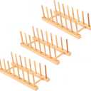 Bamboo Wood Dish Rack, 3 Pack Plate Rack Stand Pot Lid Holder, Bowl Cup Book Pot Lid Cutting Board Drying Rack Stand Drainer Storage Organizer Kitchen Cabinet