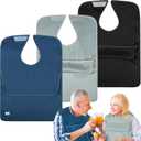 3Pack Adult Bibs with Crumb Catcher,Bibs for Eating,Waterproof Washable Men Clothing Protectors,Reusable Large Feeding Bib for Women Elderly Seniors (Solid Black Grey Blue)