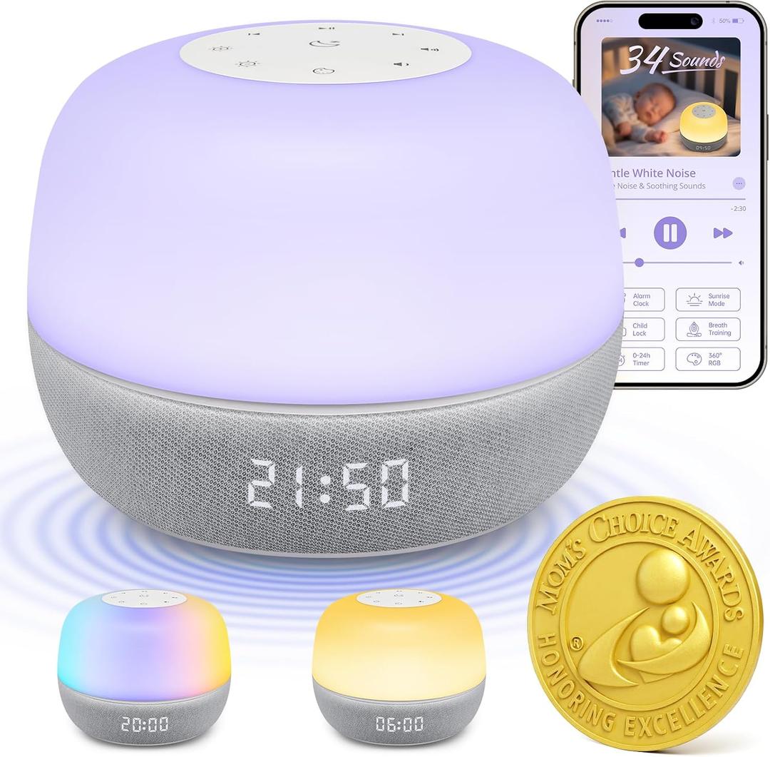 2025 Mom's Choice Awards | Sound Machine Baby White Noise Machine with Sunrise Alarm Clock & App Control  360 RGB Night Light, Sleep Soother for Adults & Kids, Newborn Essentials Shower Gift