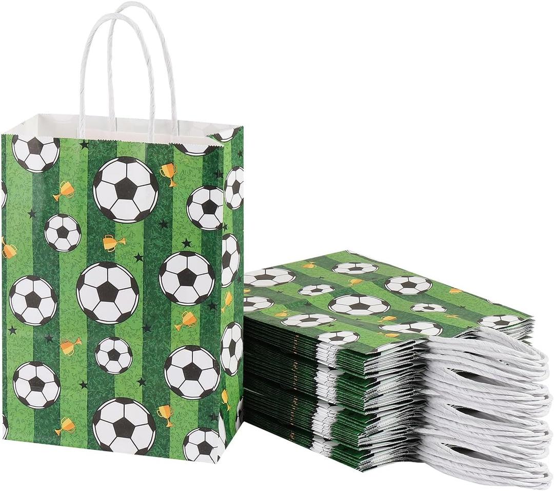 piqiya 24Pcs Soccer Party Favor Paper Bags, Football Themed Party Bags with Handles, Soccer Goodie Bags Back to School Season Gift Bag for Football Themed Party Supplies