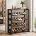 Garden 4 you Shoe Rack for Entryway 5 Tiers 11.8" D x 29" W x 36.5" H, Metal Shoe Rocks with Brown Wooden Tabletop, Angled Shoes Rack with Adjustable Mesh Shelves for Entryway Hallway Closet