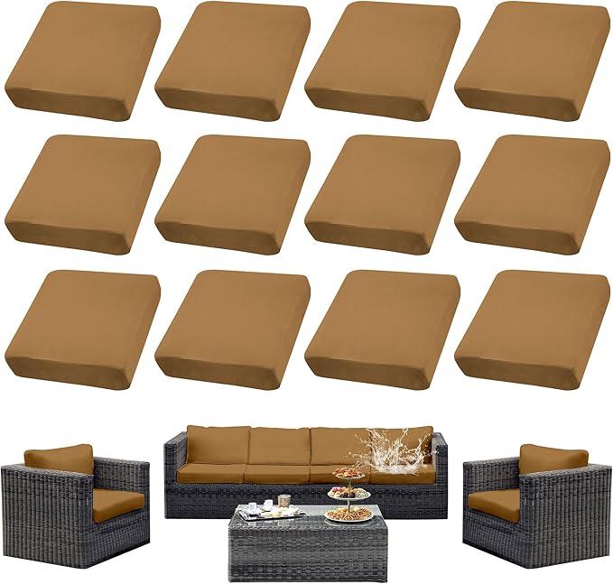 8Pcs Stretch Patio Cushion Cover Waterproof Outdoor Cushions Covers,Slipcovers Polyester Fiber (Cover Only)