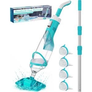 Cordless Pool Vacuum with Telescopic Pole, 18.5 GPM Powerful Suction, 1.5H Supercharge Technology, Handheld Pool Vacuum Cleaner for Above Ground/Inground Pools, Hot Tubs, Green
