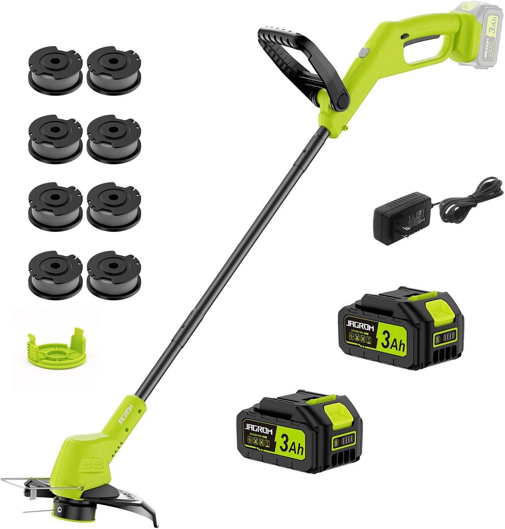 20V String Trimmer Cordless with 2x3.0Ah Battery and Charger, Battery Powered Grass Eater String, Electric Lawn Mover, 2 in 1 Trimmer & Edger Lawn Tool Grass Cutter with 8 Spool Lines for Garden, Yard (Green)