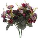 Duovlo 7 Branch 21 Mini Rose Heads Artificial Flowers Bouquet Wedding Home Office Decor,Pack of 2 (2 PCS Purple)