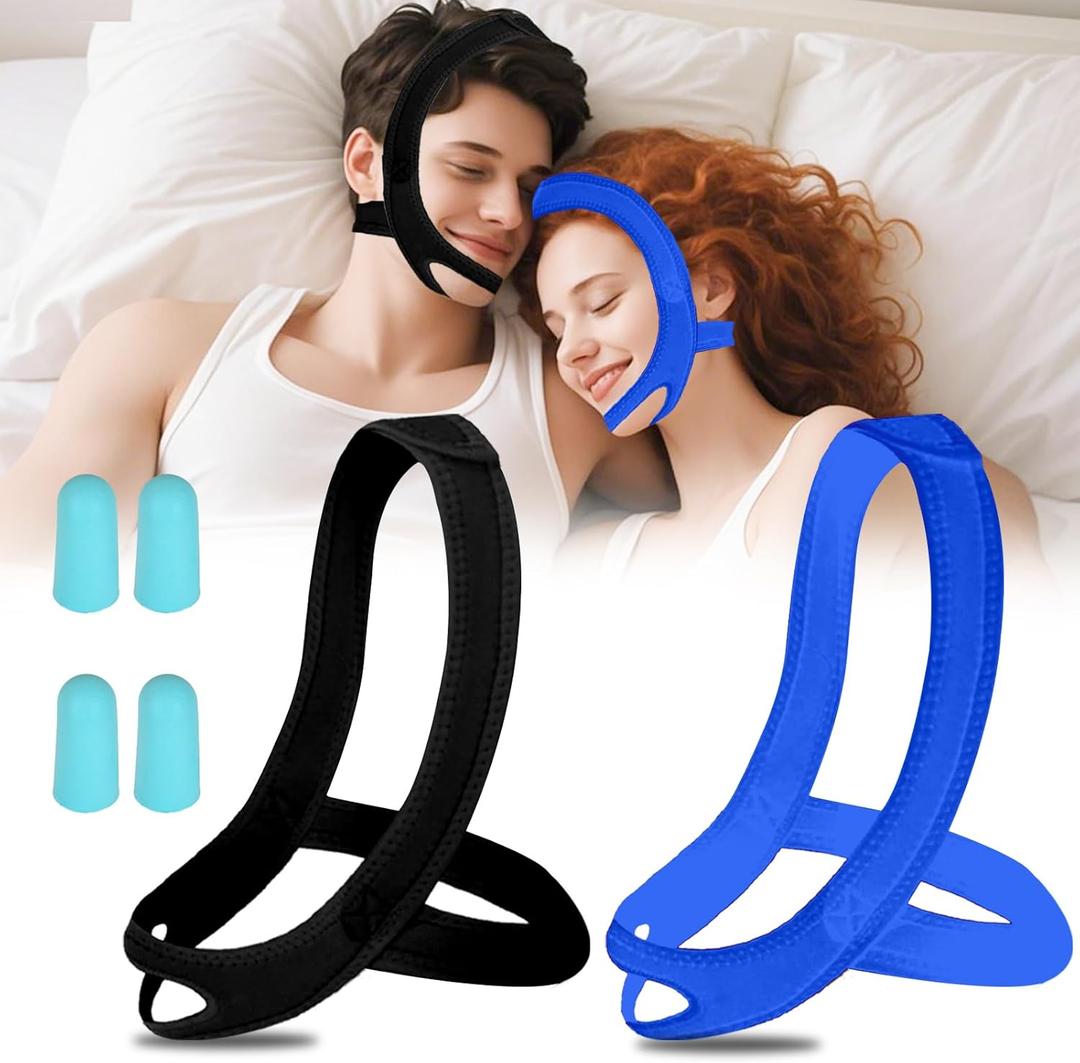 2 Pack Anti Snoring Chin Strap for Sleeping, Adjustable Jaw Support Strap to Keep Mouth Closed, Soft Snoring Solution for Men Women, Stops Snoring Dry Mouth, Comfort Fit Nighttime Sleeping