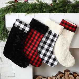 Lunmon 4 Pcs 18 Inch Buffalo Plaid Christmas Stocking with Plush Faux Fur Cuff Large Fireplace Christmas Stockings Rustic Farmhouse Hanging Ornaments Treat Gift Bag for Holiday Xmas Home Decor