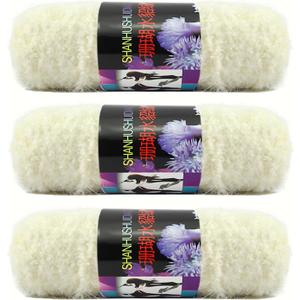 Super Soft Eyelash Yarn, 3 Packs of 100 g/3.6 oz - Acrylic Blends Yarn - 110 yards/100 m- Knitting/Crochet/Knitting Machine Yarn, Eyelash Plush Yarn for DIY Knitting and Crocheting Hat, Scarf, Purse (White)