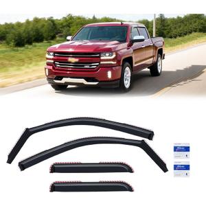 in-Channel Rain Guards for 2014-2018 Chevy Silverado 1500/ GMC Sierra 1500 Double Cab, Window Visor Shields Vent Deflector Shade Wind Dark Smoke for 15-19 Silverado/Sierra 2500 3500, Tape-On, 4PCS