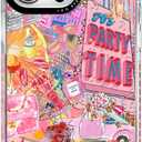 for iPhone 16 Case, Pink Party Time Collage Pattern, Fun Soft Slim TPU Compatible with MagSafe, Military-Grade Drop Protection & Camera Protection for Women Girls