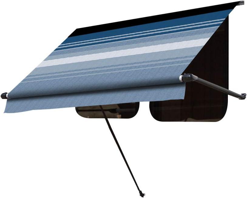 Carefree IF0608E62/ICJV01 Ocean Blue Dune Stripe 6' RV SL Standard Vinyl Window Awning, Black Arms  6-feet, Ocean Blue Dune Stripe