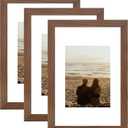 YESKAY 8x12 Picture Frame 3 Pack,Brown Wooden Frame with Tempered Glass,Display Pictures 6x8 with Mat or 8 x 12 Without Mat,8 by 12 Photo Frame for Wall or Tabletop