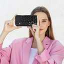 Compatible with iPhone 17 Air Case with Finger Hand Wrist Strap for Girls Women, Cute Leopard Cheetah Phone Case with Wristband Kickstand, Durable Silicone Protective Cover, Black Leopard